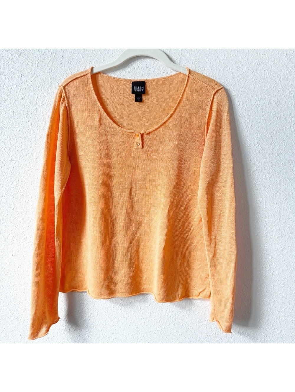 Eileen Fisher 100% Linen Henley Sweater Orange Size XS Coastal Lagenlook
